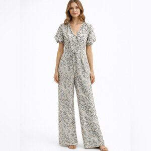 NEW Entro Anthropologie Boho Wide Leg Jumpsuit Women’s Medium Puff Sleeve